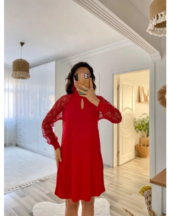 Kadın Uzun Kollu Tül Detay Sandy Mini Boy Elbise