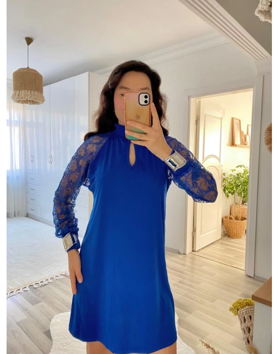 Kadın Uzun Kollu Tül Detay Sandy Mini Boy Elbise