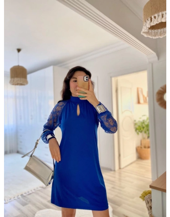 Kadın Uzun Kollu Tül Detay Sandy Mini Boy Elbise