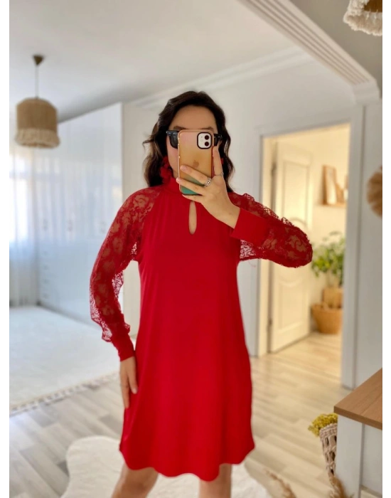 Kadın Uzun Kollu Tül Detay Sandy Mini Boy Elbise