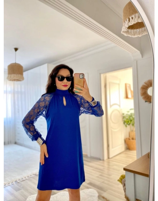 Kadın Uzun Kollu Tül Detay Sandy Mini Boy Elbise