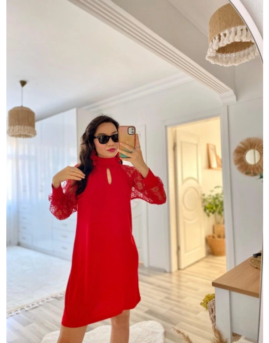 Kadın Uzun Kollu Tül Detay Sandy Mini Boy Elbise