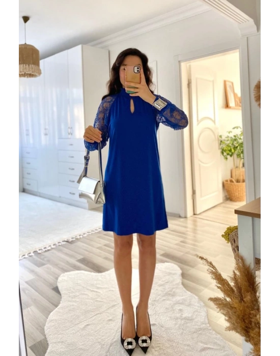 Kadın Uzun Kollu Tül Detay Sandy Mini Boy Elbise