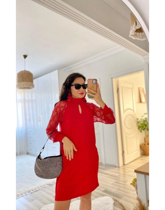 Kadın Uzun Kollu Tül Detay Sandy Mini Boy Elbise