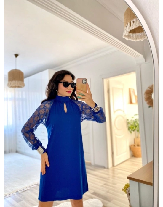 Kadın Uzun Kollu Tül Detay Sandy Mini Boy Elbise