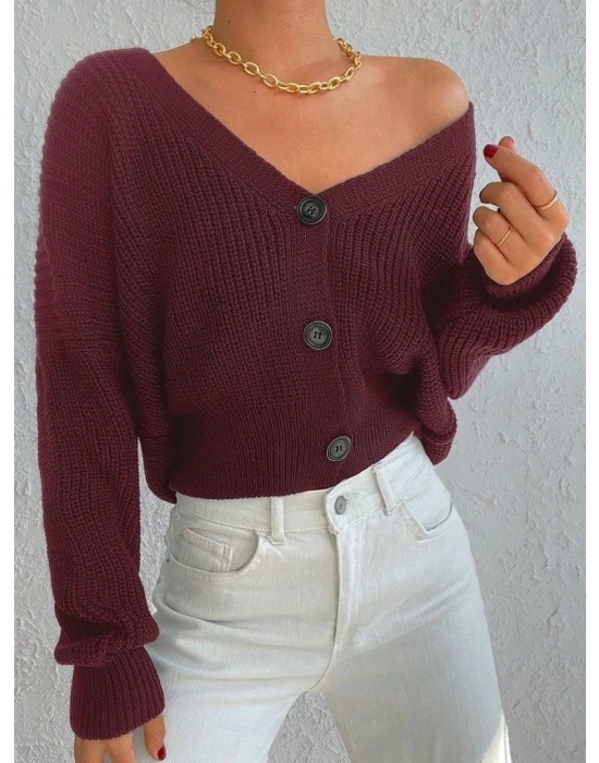 Kadın Uzun Kollu üç Düğmeli Triko Hırka