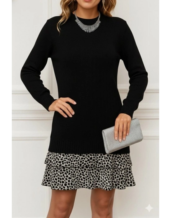 Kadın Uzun Kollu üst şardonlu Kaşkorse Alt Süprem Desenli Elbise