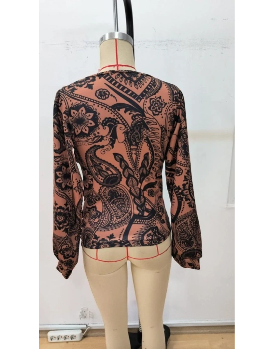 Kadın Uzun Kollu V Dantel Yakalı Modal Bluz