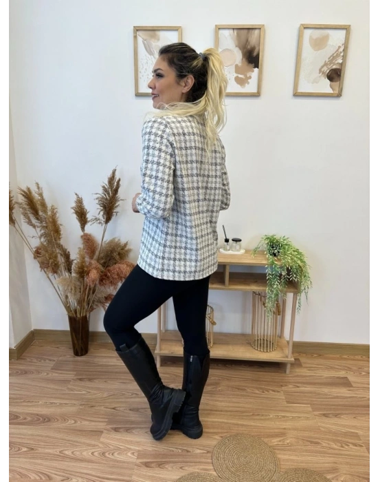 Kadın Uzun Kollu V Hakim Yaka çok Renkli Dokuma Bluz