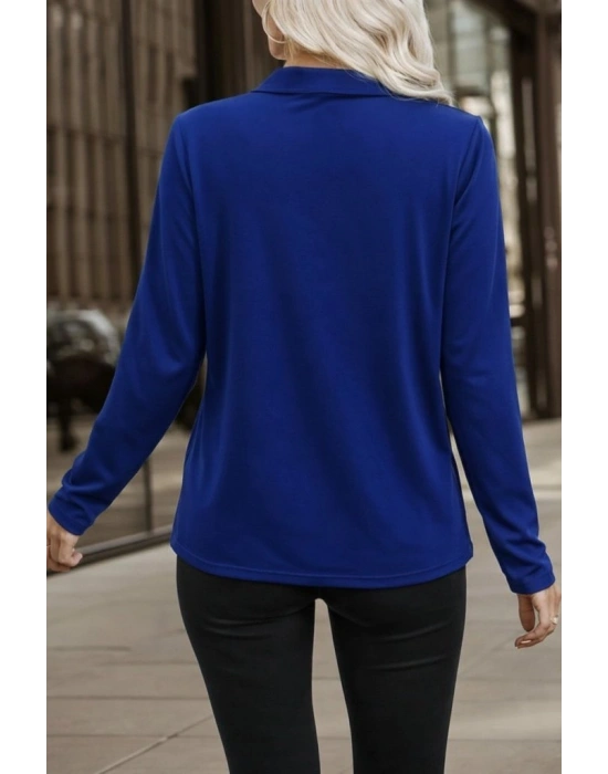 Kadın Uzun Kollu V Hakim Yaka Fermuar Detaylı Viskon Bluz