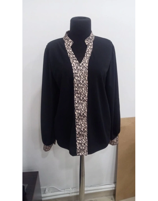 Kadın Uzun Kollu V Hakim Yakalı Desenli Ithal Krep Bluz