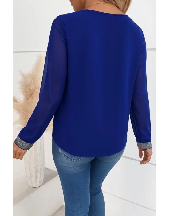 Kadın Uzun Kollu V Pulpayet Yakalı Ithal Krep Bluz