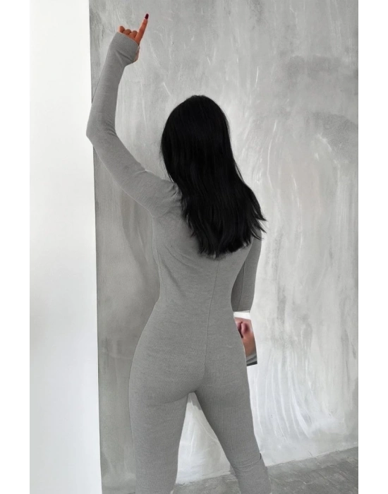 Kadın Uzun Kollu V Yaka Baş Parmak Geçirmeli Detay Kaşkorse Tulum