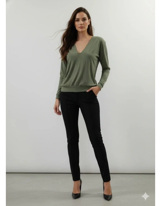 Kadın Uzun Kollu V Yaka Bluz