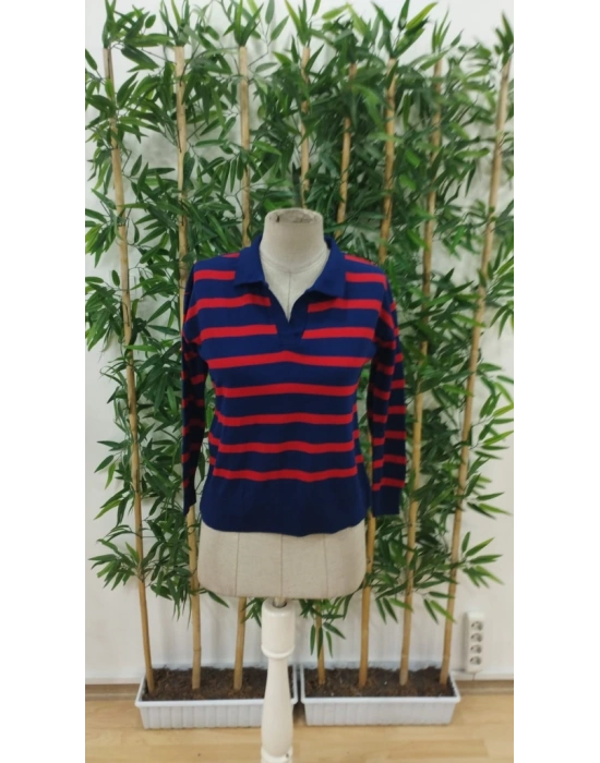 Kadın Uzun Kollu V Yaka çizgili Triko Bluz