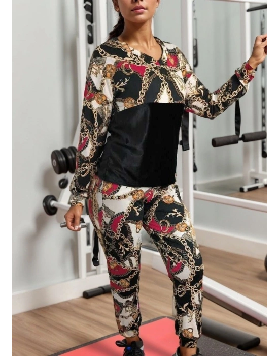 Kadın Uzun Kollu V Yaka Göğüs Altı Kadife Detay Mikro Ikili Takım