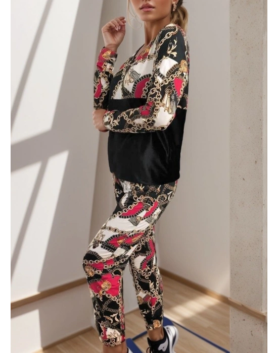 Kadın Uzun Kollu V Yaka Göğüs Altı Kadife Detay Mikro Ikili Takım