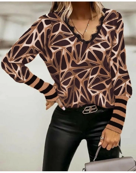 Kadın Uzun Kollu V Yaka Kenarları Güpür Detay şardonlu Dalgıç Bluz