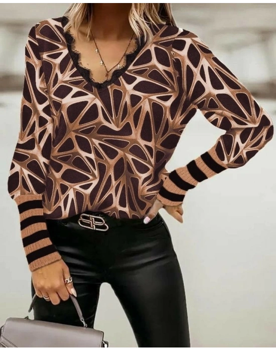 Kadın Uzun Kollu V Yaka Kenarları Güpür Detay şardonlu Dalgıç Bluz