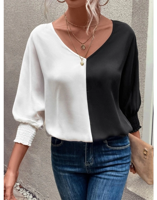 Kadın Uzun Kollu V Yaka Kol Ağzı Gipeli Sandy Bluz