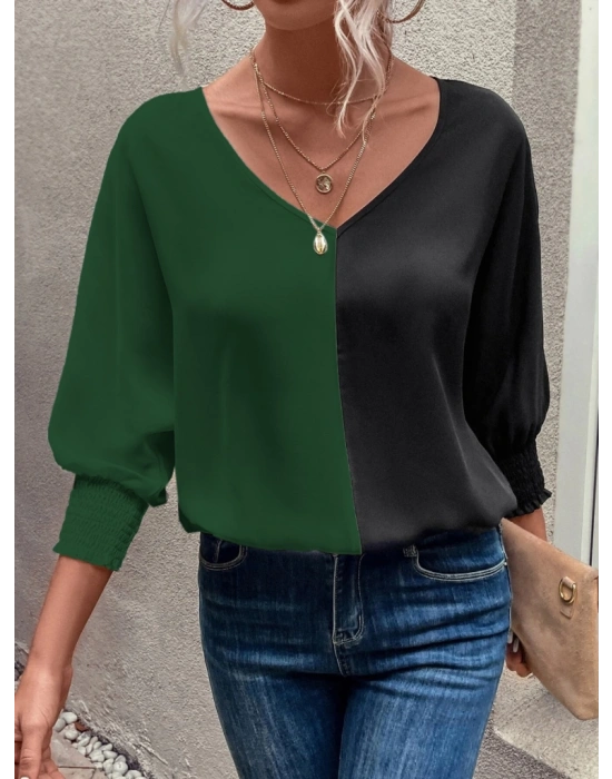 Kadın Uzun Kollu V Yaka Kol Ağzı Gipeli Sandy Bluz