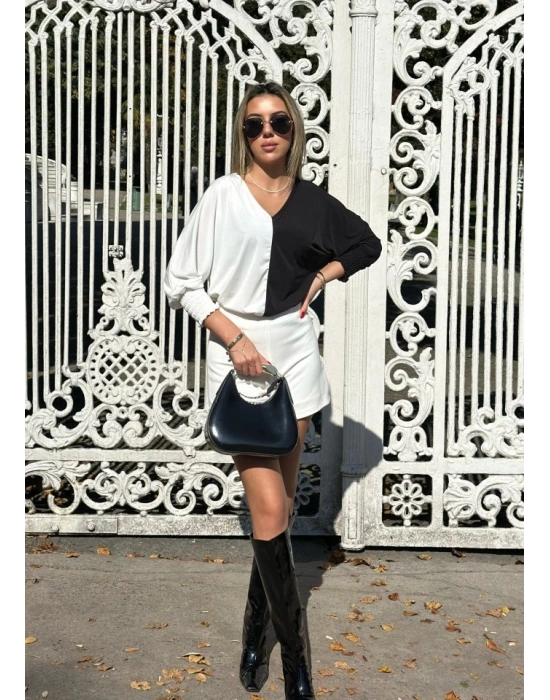 Kadın Uzun Kollu V Yaka Kol Ağzı Gipeli Sandy Bluz