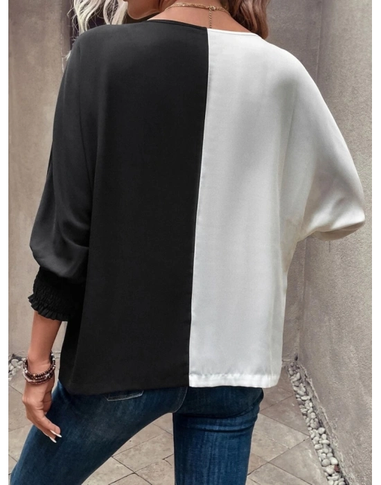 Kadın Uzun Kollu V Yaka Kol Ağzı Gipeli Sandy Bluz