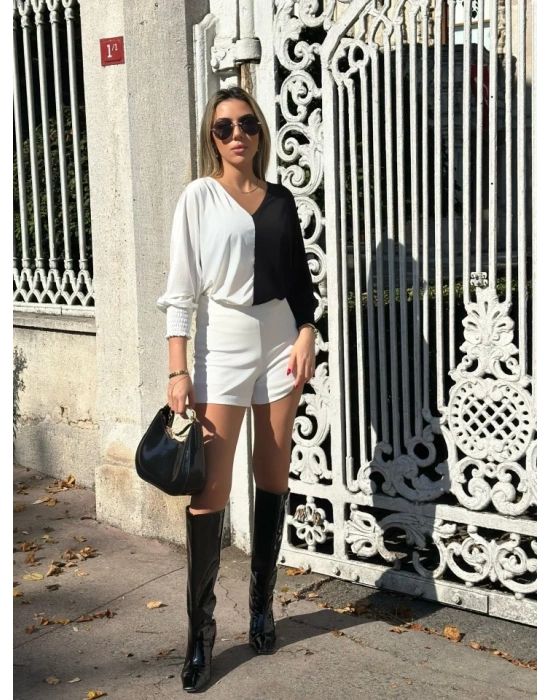 Kadın Uzun Kollu V Yaka Kol Ağzı Gipeli Sandy Bluz