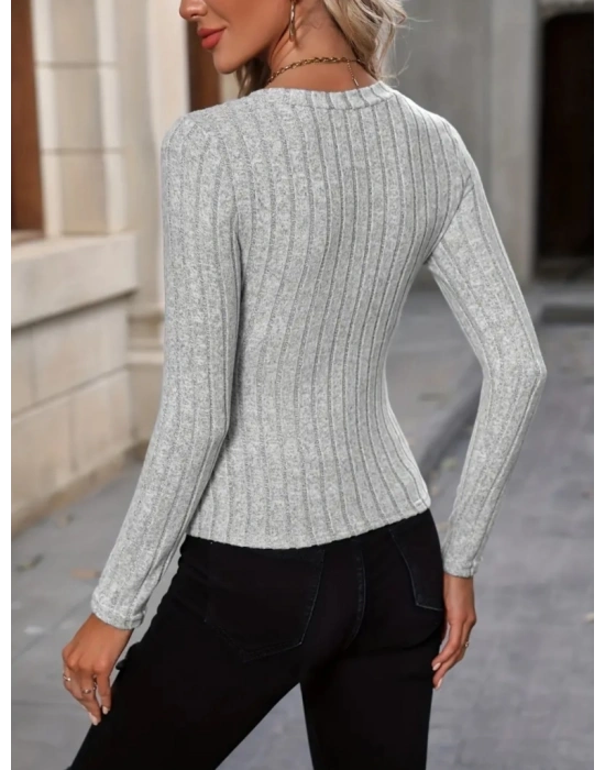 Kadın Uzun Kollu V Yaka şardonlu Kaşkorse Bluz