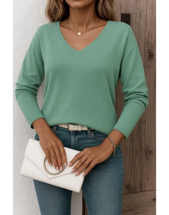 Kadın Uzun Kollu V Yaka Triko Bluz