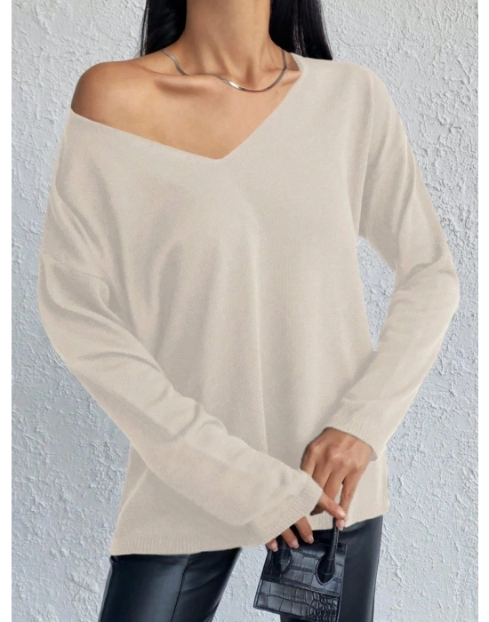 Kadın Uzun Kollu V Yaka Triko Bluz