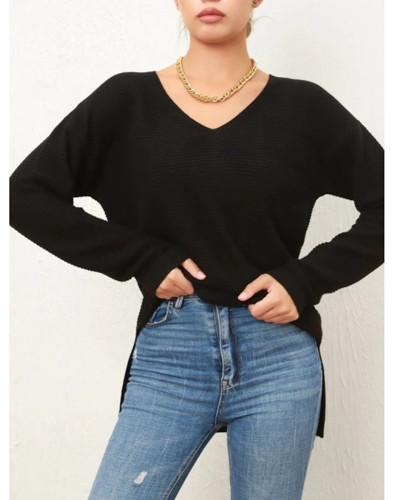 Kadın Uzun Kollu V Yaka Triko Bluz