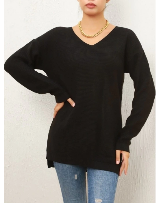 Kadın Uzun Kollu V Yaka Triko Bluz