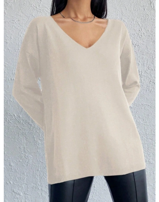 Kadın Uzun Kollu V Yaka Triko Bluz