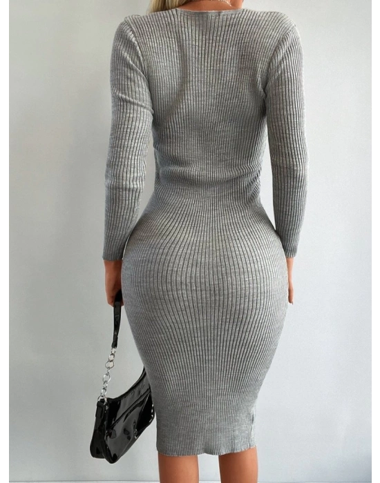 Kadın Uzun Kollu V Yaka Triko Elbise