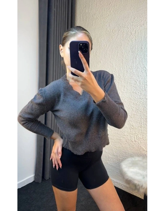 Kadın Uzun Kollu V Yaka Triko Kazak