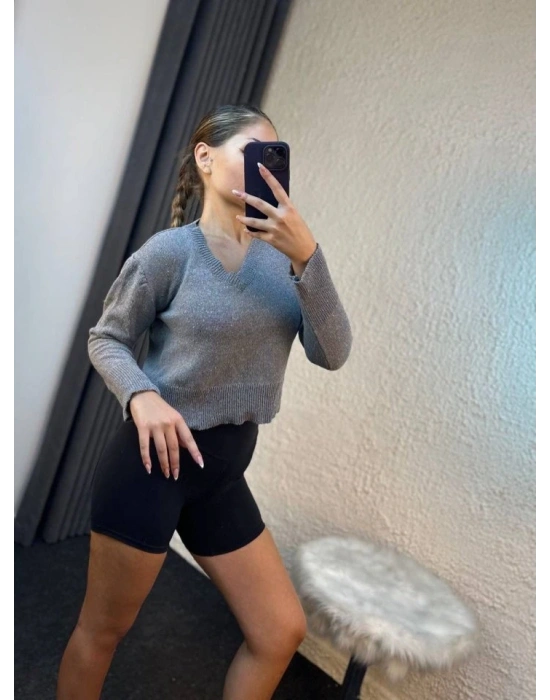 Kadın Uzun Kollu V Yaka Triko Kazak