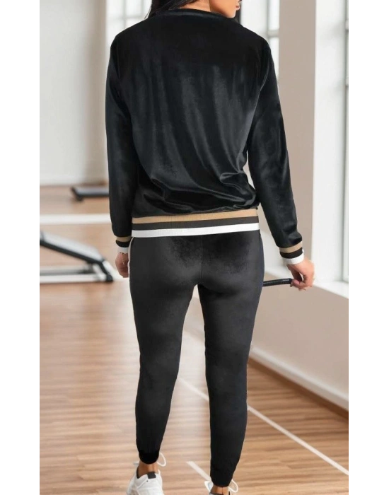 Kadın Uzun Kollu V Yaka Yakası Ve Kol Ağzı şerit Detay Kadife Takım