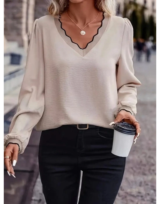 Kadın Uzun Kollu V Yakalı Aerobin Bluz