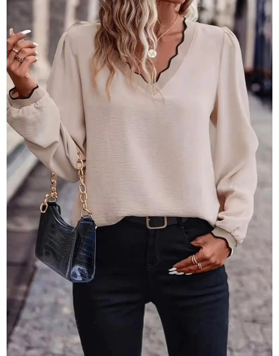 Kadın Uzun Kollu V Yakalı Aerobin Bluz