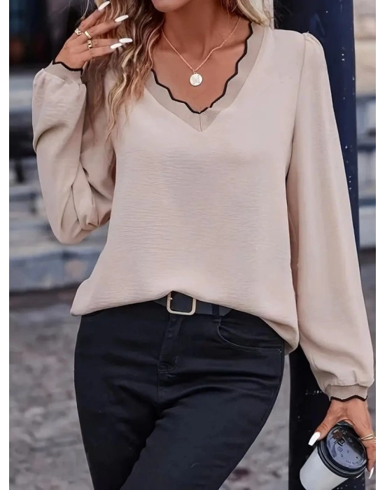 Kadın Uzun Kollu V Yakalı Aerobin Bluz
