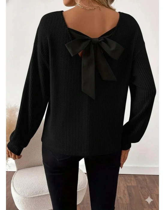 Kadın Uzun Kollu V Yakalı Arkadan Kurdela Detaylı şardonlu Kaşkorse Bluz