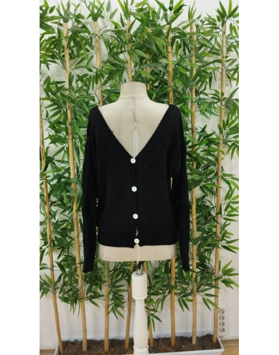 Kadın Uzun Kollu V Yakalı Arkası Düğmeli Triko Bluz