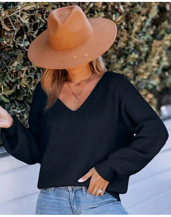 Kadın Uzun Kollu V Yakalı Arkası Kurdelalı Triko Bluz