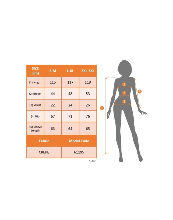 Kadın Uzun Kollu V Yakalı Beli Lastikli Puantiyeli Uzun Krep Elbise