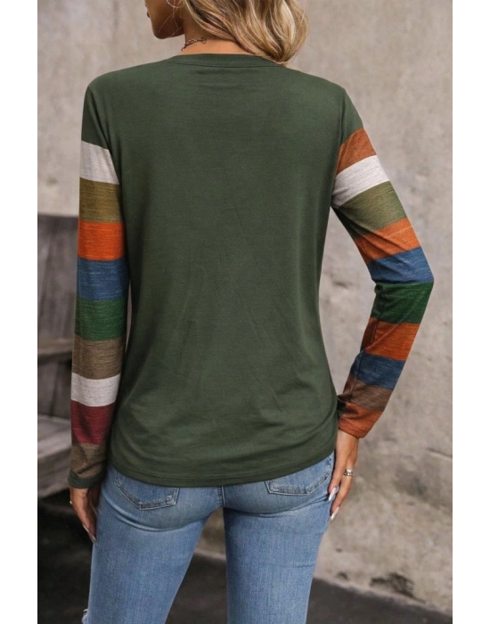 Kadın Uzun Kollu V Yakalı Cepli çok Renkli Viskon Bluz