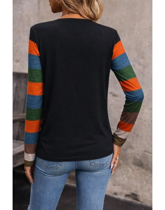 Kadın Uzun Kollu V Yakalı Cepli çok Renkli Viskon Bluz