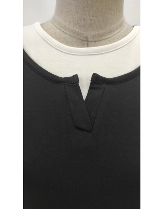 Kadın Uzun Kollu V Yakalı çift Renkli Viskon Iki Iplik Bluz