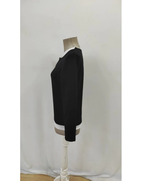 Kadın Uzun Kollu V Yakalı çift Renkli Viskon Iki Iplik Bluz