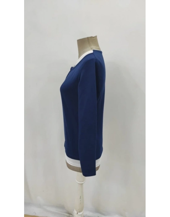 Kadın Uzun Kollu V Yakalı çift Renkli Viskon Iki Iplik Bluz